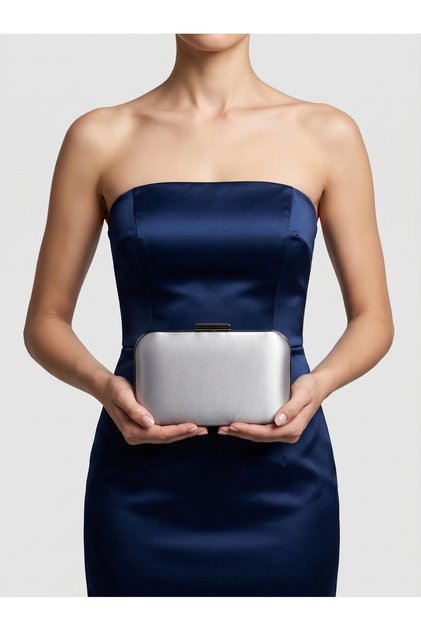 Silver Gray Color Satin Silver Case Evening Bag Evening Bag Wedding Engagement Portfolio