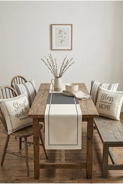 Beige Striped Minimal Patterned Runner and 4-Piece Throw Pillow Set