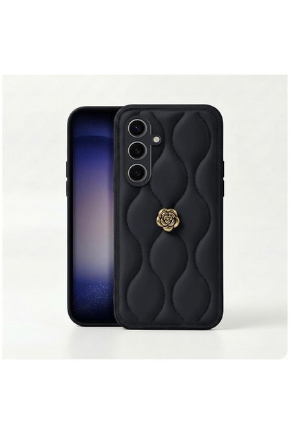Samsung Galaxy S23 Compatible Case Floral Wavy Leather Case Black