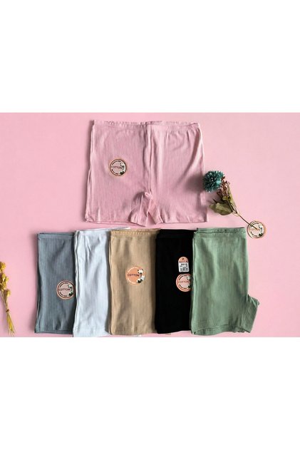 Kadın Şort-Boxer Set Pamuklu 6 li Beyaz, Ten, Siyah, Yeşil, Mavi ve Pembe Renk Fitilli Şort Bermuda