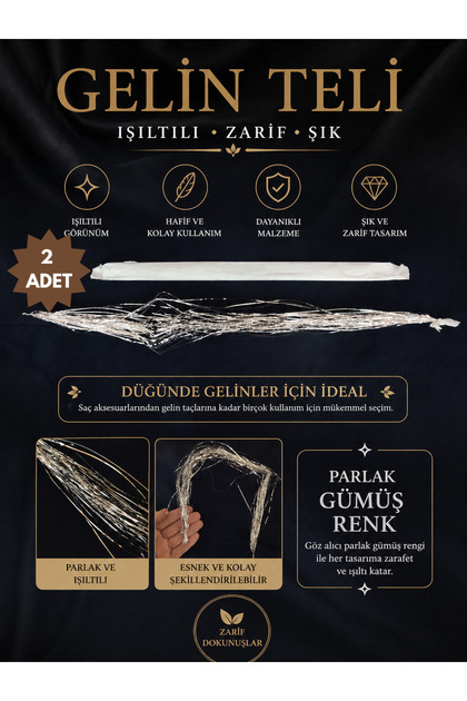 2 ADET GELİN TELİ ÇİLE PARLAK GÜMÜŞ RENGİ