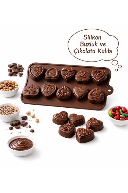 SİLİKON ÇİKOLATA KALIBI KALP DESENLİ