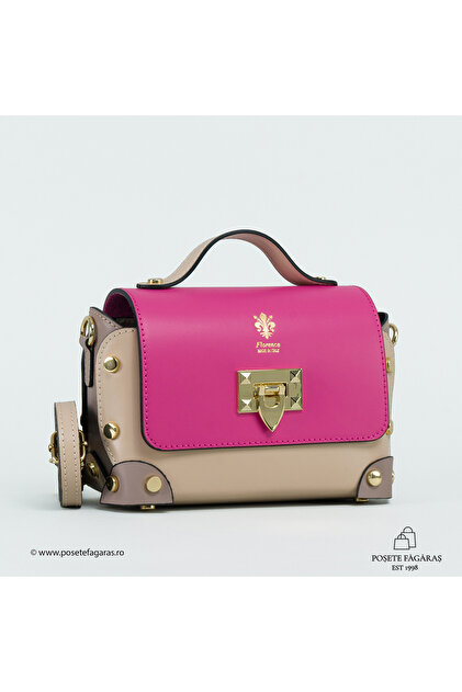 Poseta Piele Natalia - Fucsia - Grej, Geanta Casual din Piele Naturala, Geanta, Genti