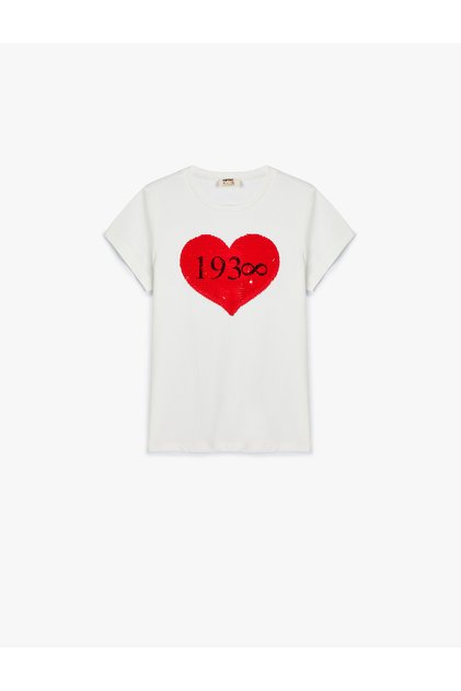 Ataturk Printed Cotton T-Shirt - Sequined, Crew Neck, Short Sleeve