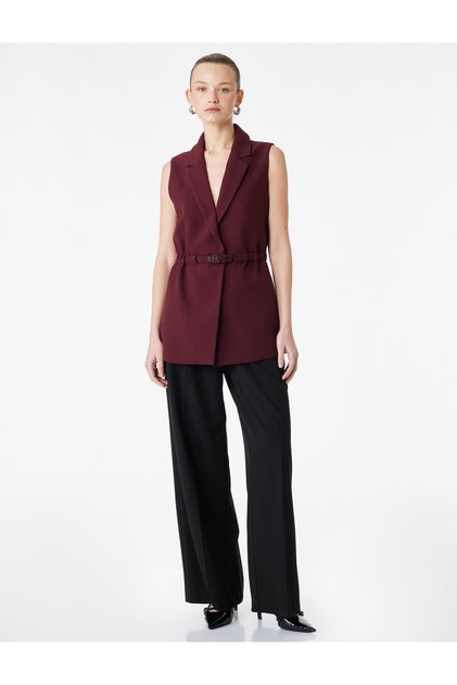 Regular Fit Sleeveless Belted Double-Breasted Collar Vest