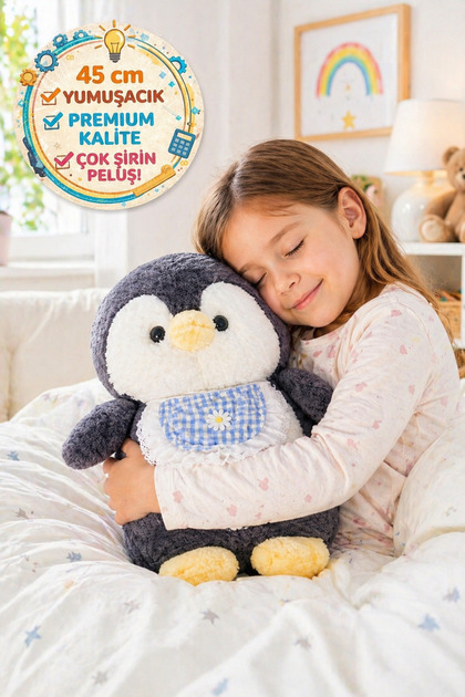 45 cm Gri Peluş Penguen Oyuncak Yumuşak Uyku Arkadaşı Sevimli Bebek Çocuk Peluş