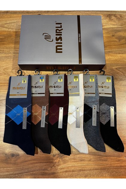 Organik Pamuk Dikişsiz Konforlu Ekose 4 mevsim Erkek Çorap 6'lı Paket