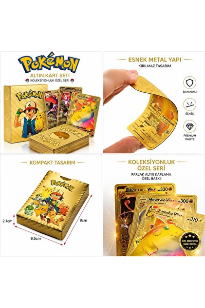 55 Adet Vmax Gold Card Altın Varaklı Esnek Oyuncu & Koleksiyon Pokemon Kartı