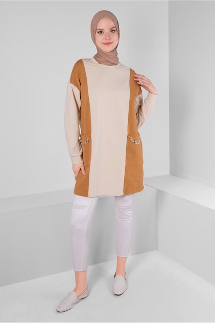 Color-Blocked Track Suit Tunic with Chain Detail 43561