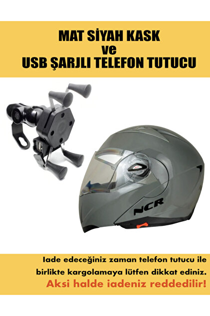 ÇENE AÇILIR KASK NARDO ve USB ŞARJLI TELEFON TUTUCU