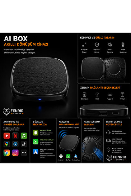 Fenrir Garage Car Ai Box, Carplay Ai Kutusu, Kablosuz Carplay
