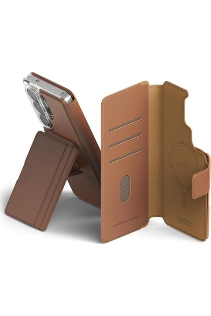 Folio Stand Wallet Magnetic for Samsung Galaxy S26 Ultra Wallet Case [Compatible with MagSafe] [Up to 5 Cards] Detachable PU Leather Card Slot Holder Flip Stand Back Cover - Brown