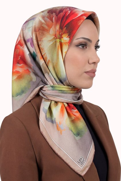 وشاح نسائي من الكريستال بنقشة زهور برتقالية من فرو المنك