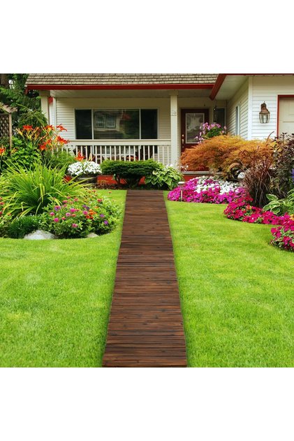 Outdoor Wooden Garden Pathway Roll Out Walkway 240 × 50 cm – Non-Slip Weather-Resistant Boardwalk