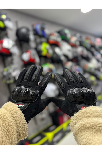 Unisex Kaymaz Yapı Dokunmatik Siyah Yazlık Motosiklet Eldiveni EN 13594 Sertifikalı