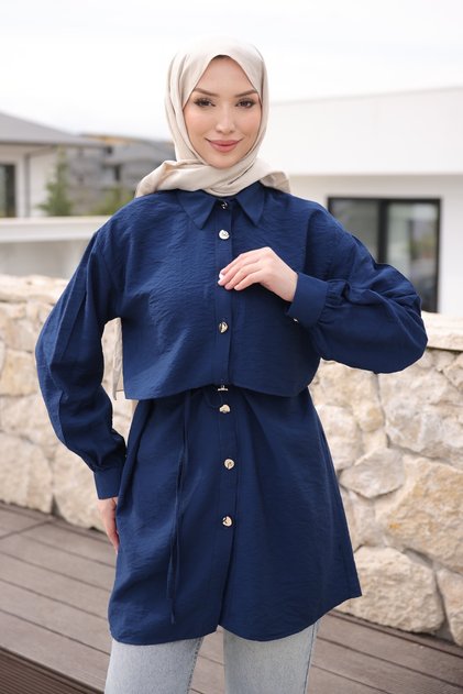 Navy Blue Tunic with Buttons on the Front