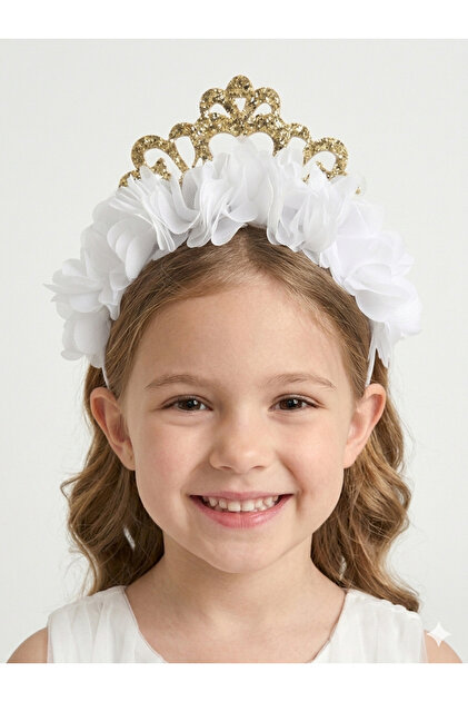 White Flower Girl Crown with Cute Princess Figure 1-5 Years Old