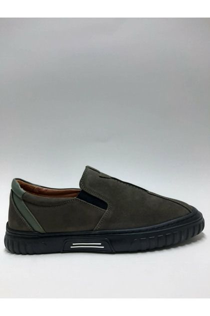 Genuine Leather Khaki Color Nubuck Flexible Rubber Sole Laceless Summer Men's Shoes