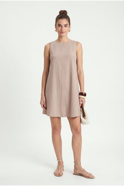 Women's Cody Soft Nubuck Cupra Woven Bell Cut Sleeveless Comfortable Beige Short Dress