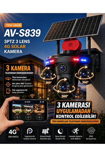 TRCharger S839 15MP 3 Kameralı 4G SIM Kartlı Solar Güvenlik