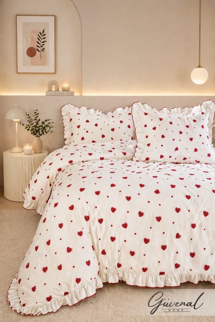 Queen Ruffled Double 100% Cotton Ranforce Duvet Cover Set | Bedspread | Pillowcase | Duvet Cover | Dowry
