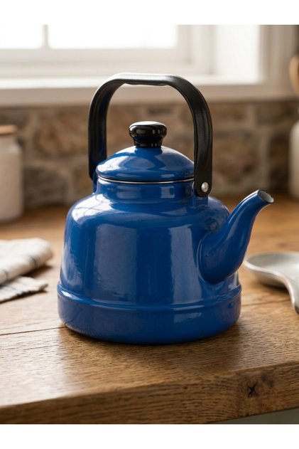 Üstten Kulplu Emaye Çaydanlık 2,5 Litre Mavi