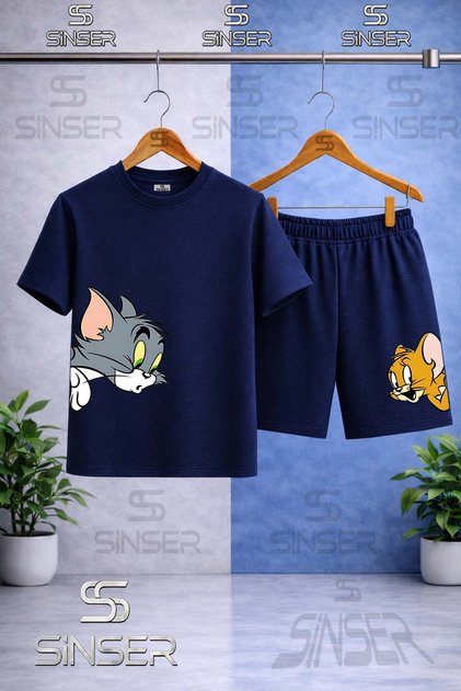 Kids' Cat Mouse Tm Jry Kafalar Yanda Printed Crew Neck T-Shirt - Shorts Set