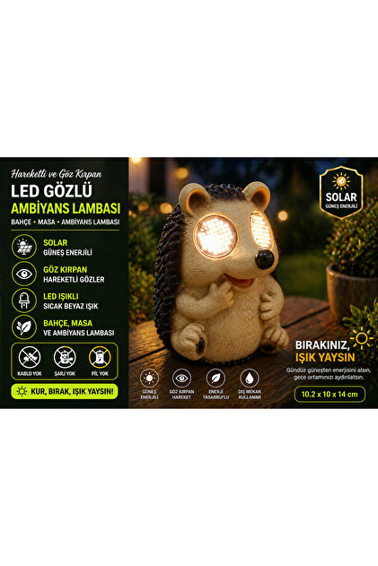 Cherry Solar(Güneş Enerjili) Gözleri Ledli ve Göz Kırpan Kirpi