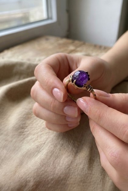 Handmade Authentic Bronze Natural Stone Ring / Adjustable