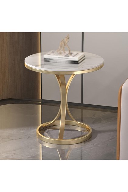55X40 cm Side Table-Gold and White