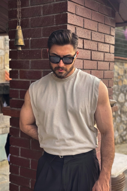 Men's Stone Basketball Player Zero Sleeve 100% Cotton Crew Neck Oversized Sleeveless Kejıl T-Shirt