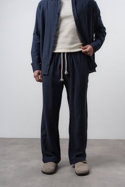 Men's R Embroidered Baggy Trousers Navy Blue