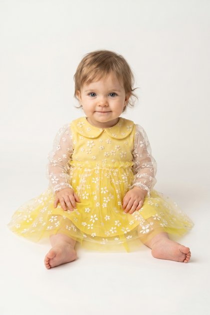 Alissa Baby Girl Cotton Lined Daisy Printed Fluffy Tulle Dress