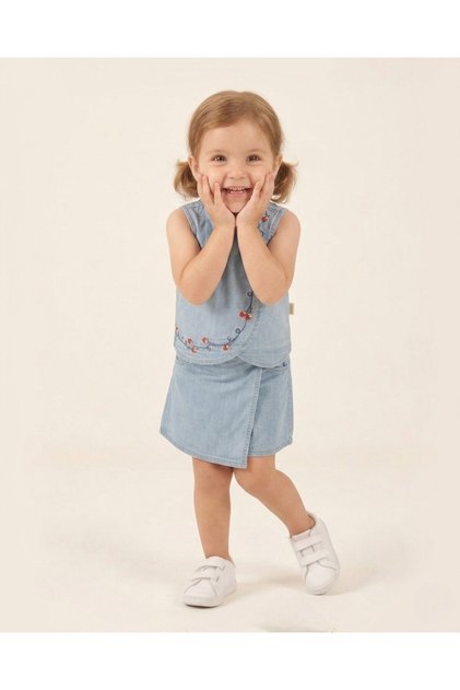 Girl's Summer Denim Set, Blouse with Shorts and Skirt, 2-3-4-5 Years Old Holiday Denim Set