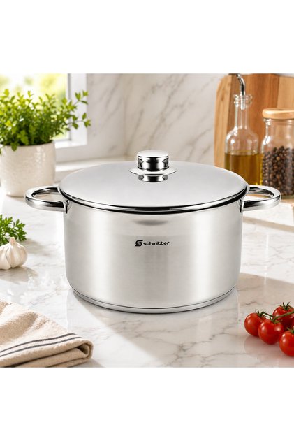 Oala inox 20 cm cu capac, 3L, otel inoxidabil, compatibila inductie, rezistenta si durabila,BY DBR