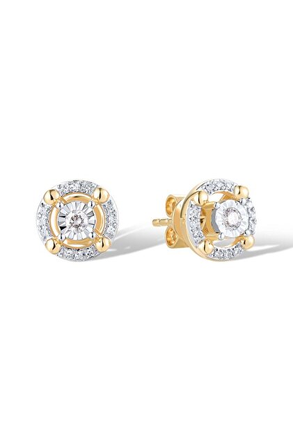 Cercei halo din aur de 14k cu diamante de 0.1222ct
