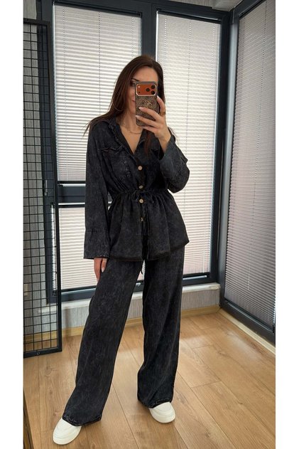 Shirted Tencel Denim Suit Anthracite