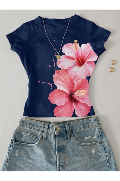 Women's Trend Floral Printed - Lycra Short Sleeve Body Tee Crop