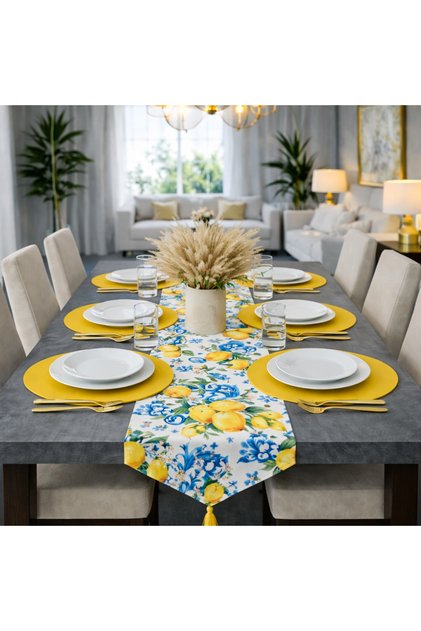 American Service, New Season 6-Piece Yellow Color Supla and Runner Cover Lemon Flower Set