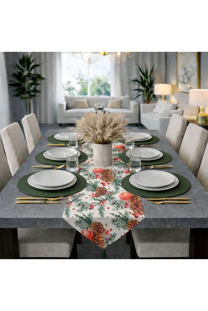 American Service, New Season 6-Piece Green Color Supla and Runner Cover Winter Garden Set