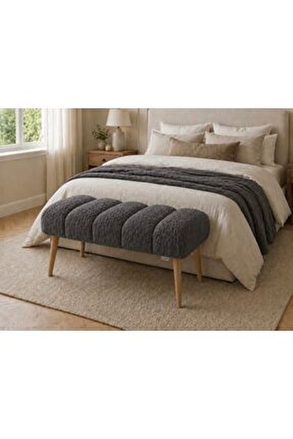 own home Victor Puf Bench, Teddy Kumaş Kaplamalı Ahşap Ayaklı
