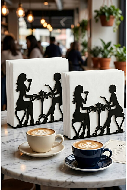 2-Piece Decorative Metal Napkin Holder, Napkin Holder with Two Women Figurines Chatting, Table Napkin Holder, Table Napkin Stand