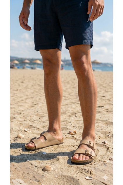 Soft Leather Orthopedic and Lightweight Sole Double Buckle Adjustable Pool Garden Home Outdoor Slippers