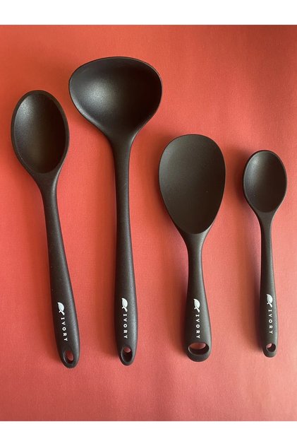İvory Sert Uçlu Isıya Dayanıklı Silikon Seti 4 Parça 28cm/22cm/20cm Kaşık 28cm Kepçe