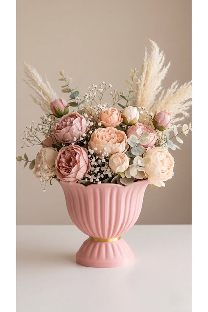 Flora Bioplastik Kase Vazo – Dekoratif Masaüstü Obje 15x17cm (Çiçekler Dahil Değildir)