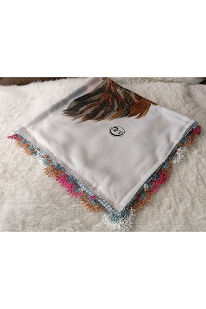 Brand Handcrafted Needle Embroidered Writing 100% Cotton Muslin – 4 Sides Embroidered Elegant Headscarf 100X100 cm