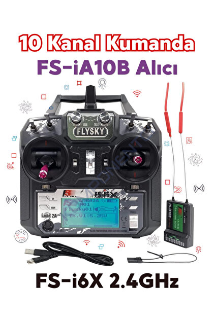 RoboPazar Flysky FS-i6X 2.4GHz 10 Kanal Kumanda ve FS-iA10B Alıcı