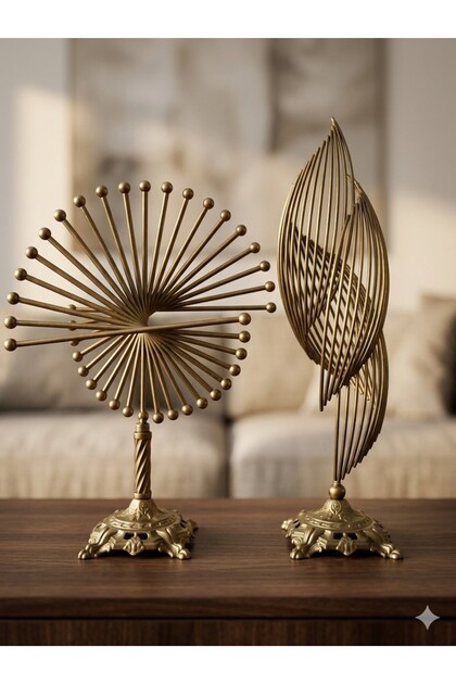 Aeterna 2'li Eskitme Metal Obje Seti - Modern Salon Aksesuarı Helezon ve Spiral Biblo