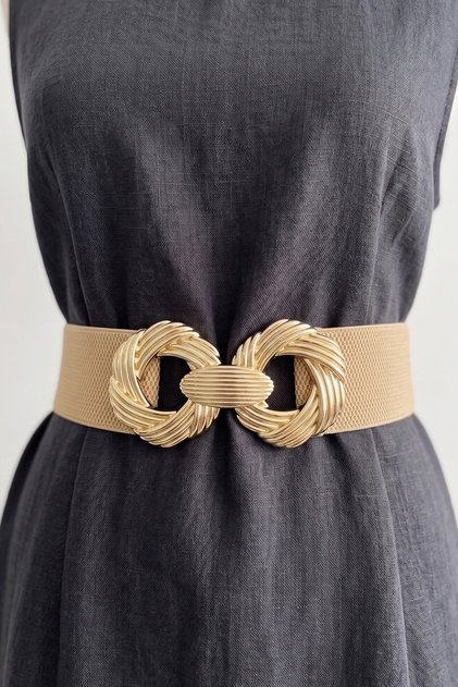 Women's Stylish Knot Metal Buckle Wide Elastic Waist Belt That Flatters Every Size, Making the Waist Look Slimmer