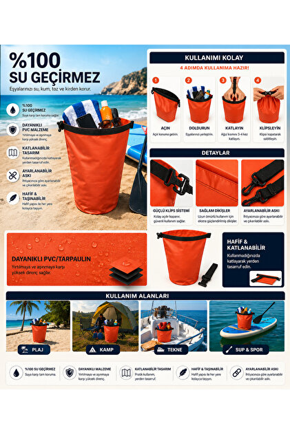 Bodi Board Su geçirmez çanta turuncu 10 lt - Fiyatı, Yorumları
